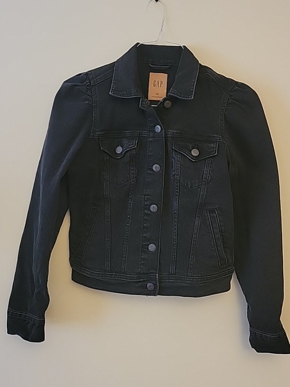 Gap Puff Sleeve Denim Jacket Size XS Women's Black Trucker 455127 EUC